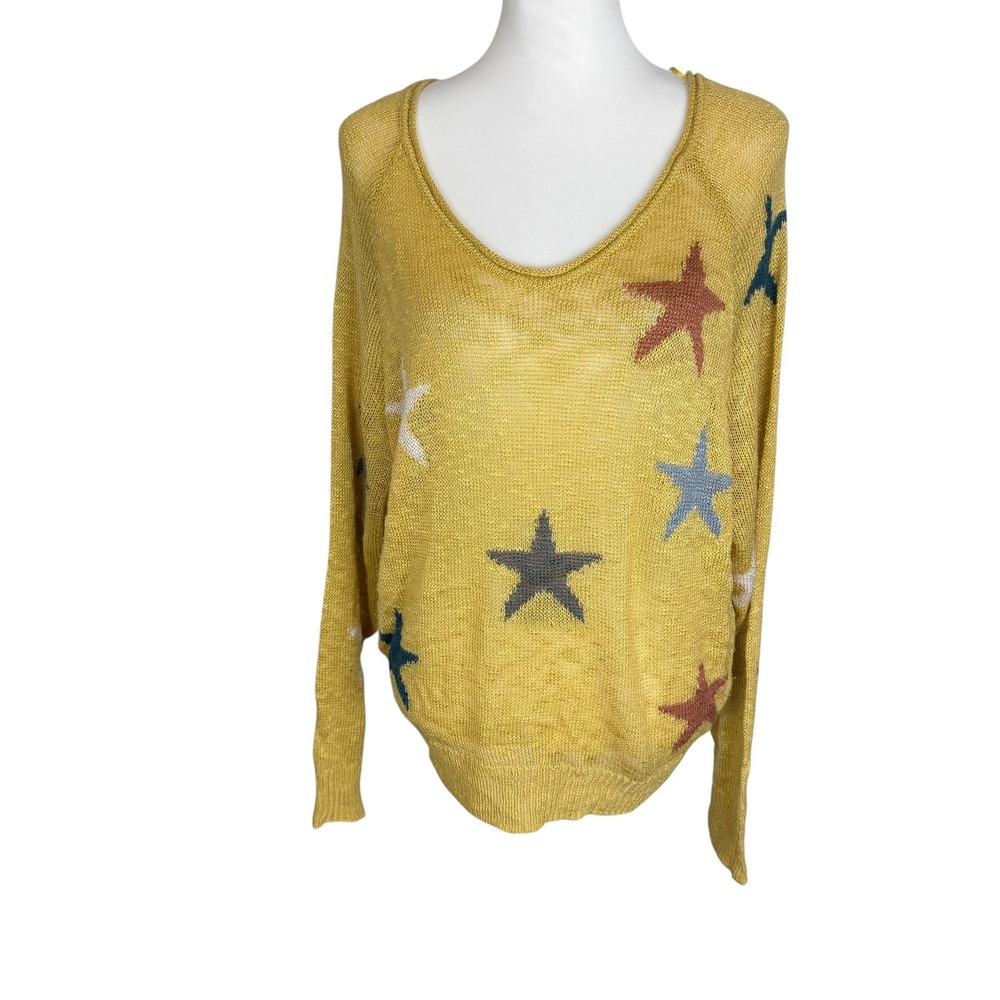 Blank Paige Mustard Yellow Star Print Scoop Neck Knit Sweater BL1046 Small